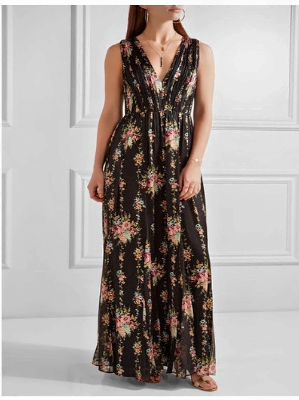alice + olivia Floral Maxi Dress in Black Size 6 Like New